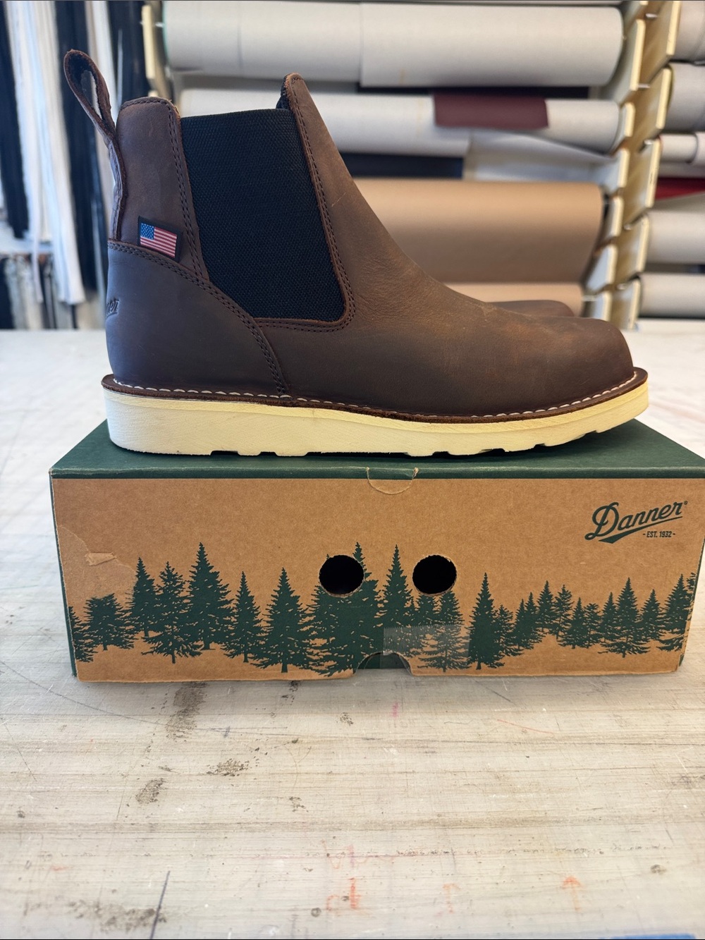 Danner Brown Leather Chukka Work Boot with Cream Sole